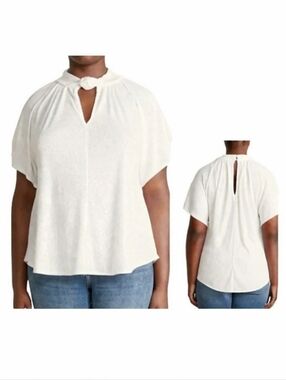 Rachel Rachel Roy Plus Size Classic white Keyhole  top ‎ X NWT
